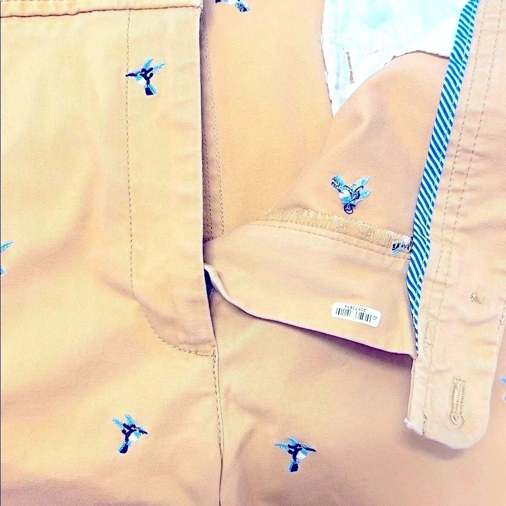 NWT- Talbots Tan Chino Pants with hummingbird Embroidered Detail